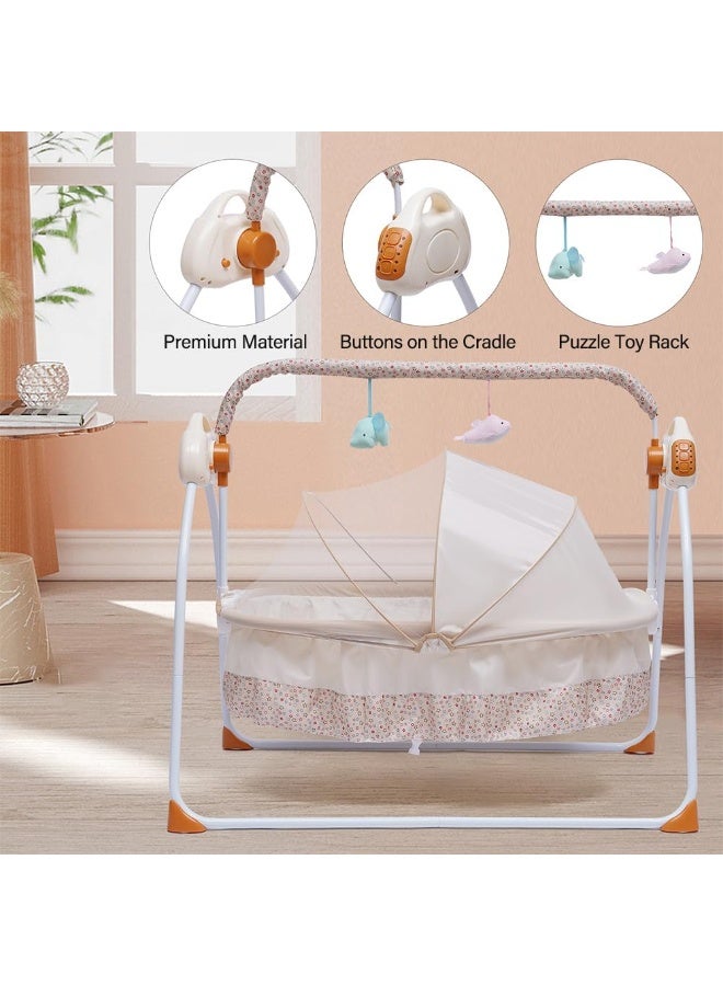 Portable Baby Bassinet, Rocking Cradle Adjustable 5 Auto-Swing with Remote Control, Toys & Music Box for Infants and Toddlers (Khaki) - Image 3