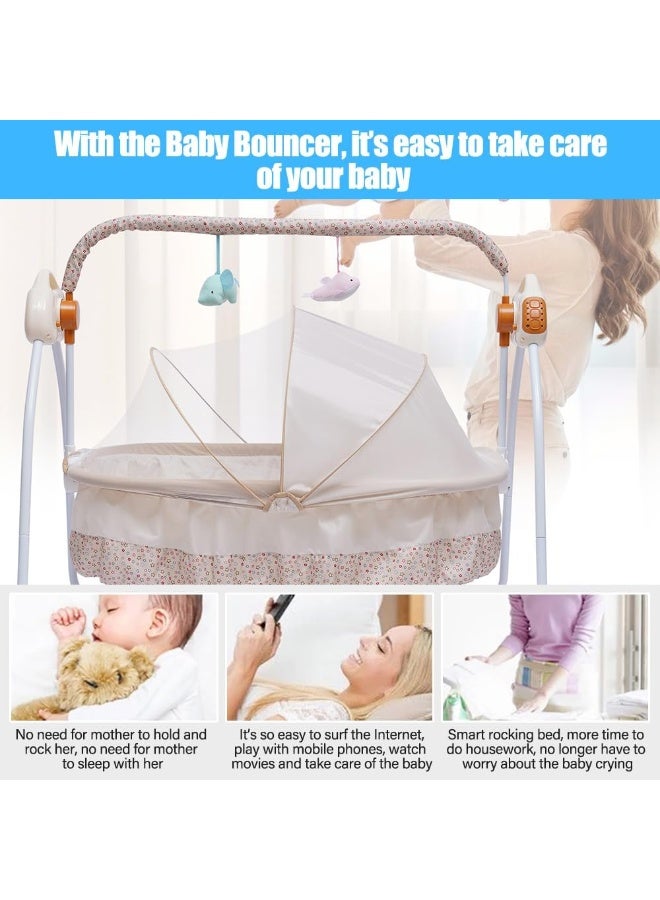 Portable Baby Bassinet, Rocking Cradle Adjustable 5 Auto-Swing with Remote Control, Toys & Music Box for Infants and Toddlers (Khaki) - Image 5