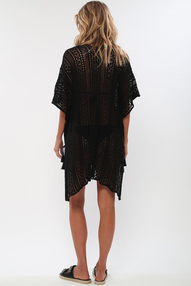 Wander Agio Beach Swimsuit for Women Sleeve Coverups Bikini Cover Up Net Slit Black - Image 4