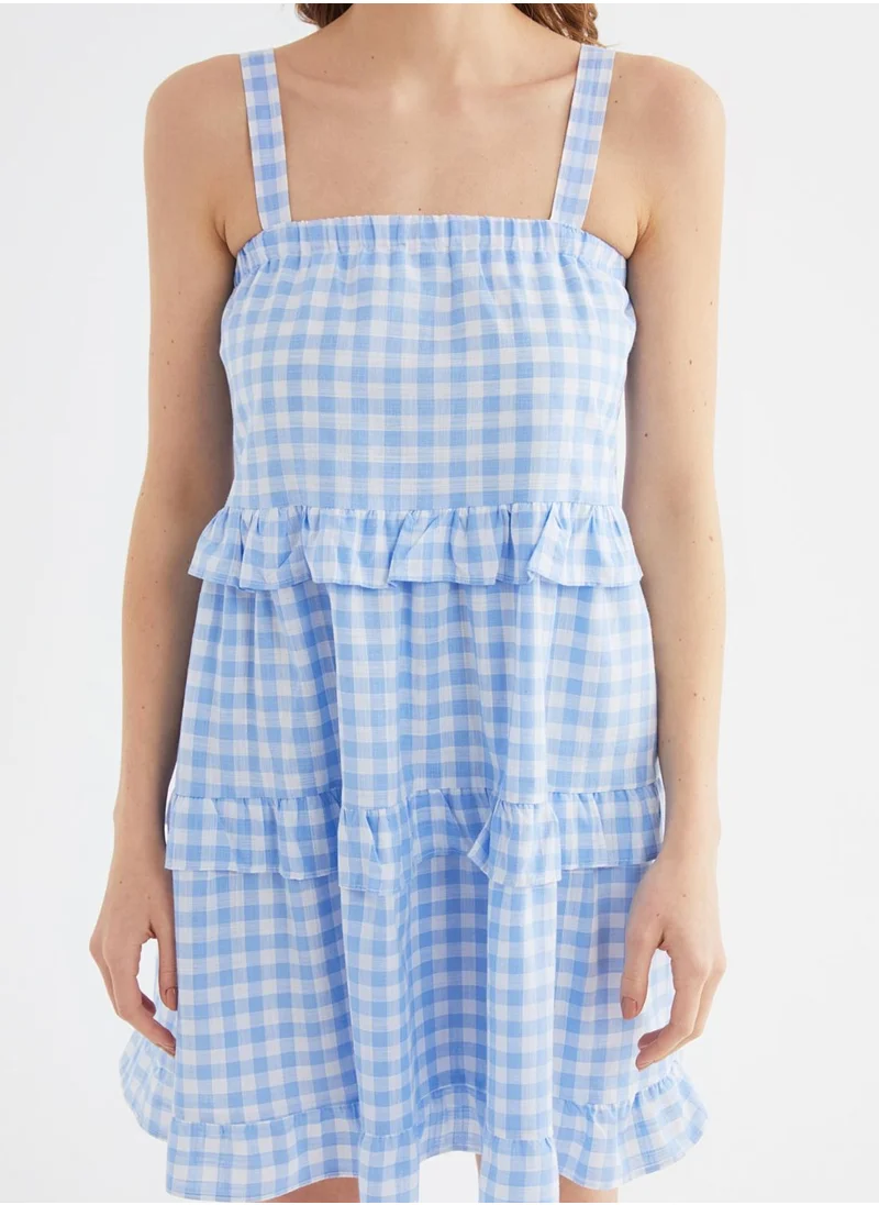 trendyol Checked Ruffle Detail Dress