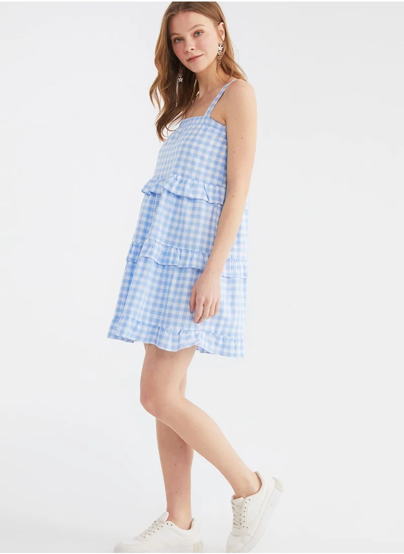 trendyol Checked Ruffle Detail Dress