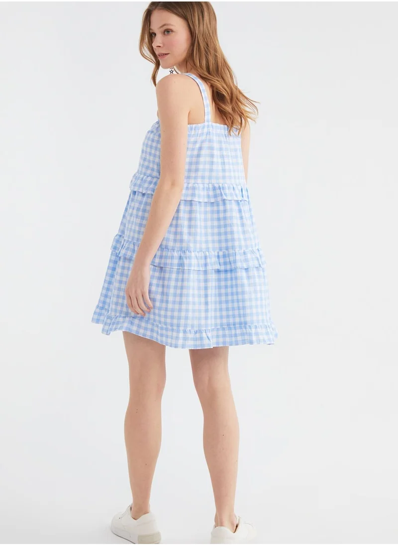 trendyol Checked Ruffle Detail Dress