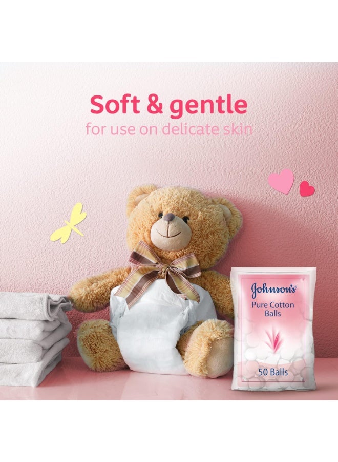 erorex Johnson's Pure Cotton Balls 50 Count Soft Gentle Hypoallergenic Cotton for Baby and Adult Use - Image 3