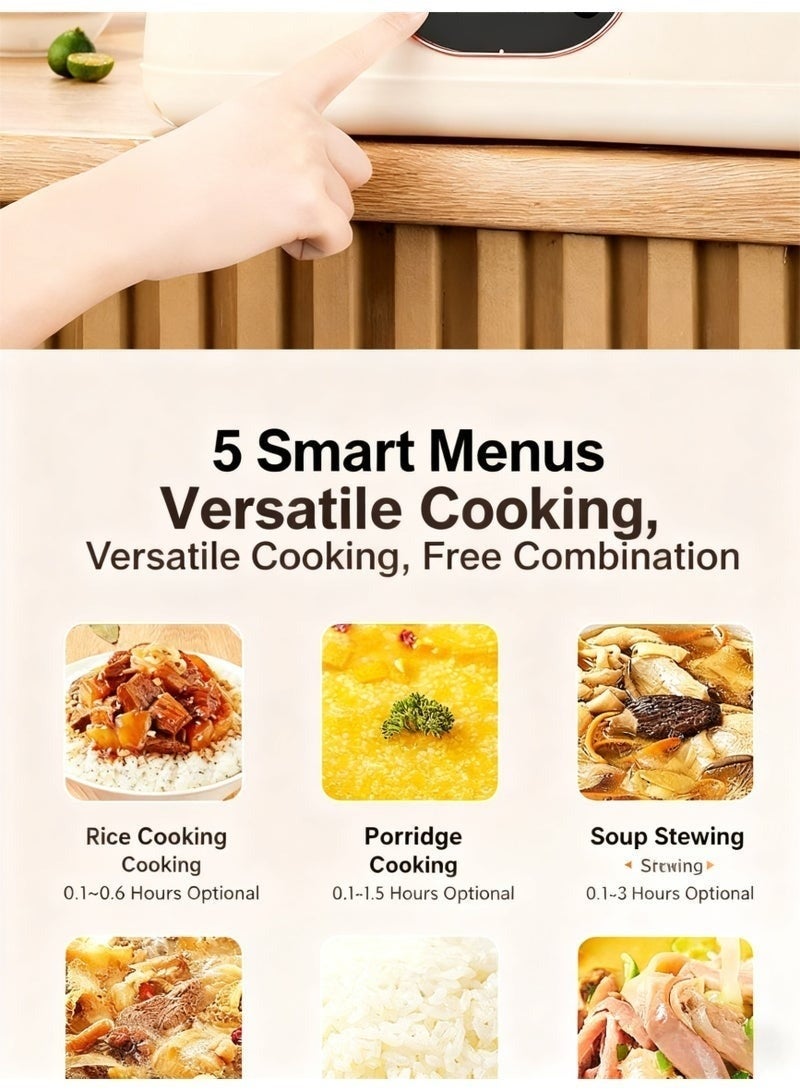 دينكس قدر طهي مزدوج 2 في 1 من دينكس DX3901، سعة 2 لتر، جهاز طهي كهربائي متعدد الوظائف مع وعاءين داخليين غير لاصقين، تحكم ذكي باللمس، لون أبيض/بيج. - Image 4