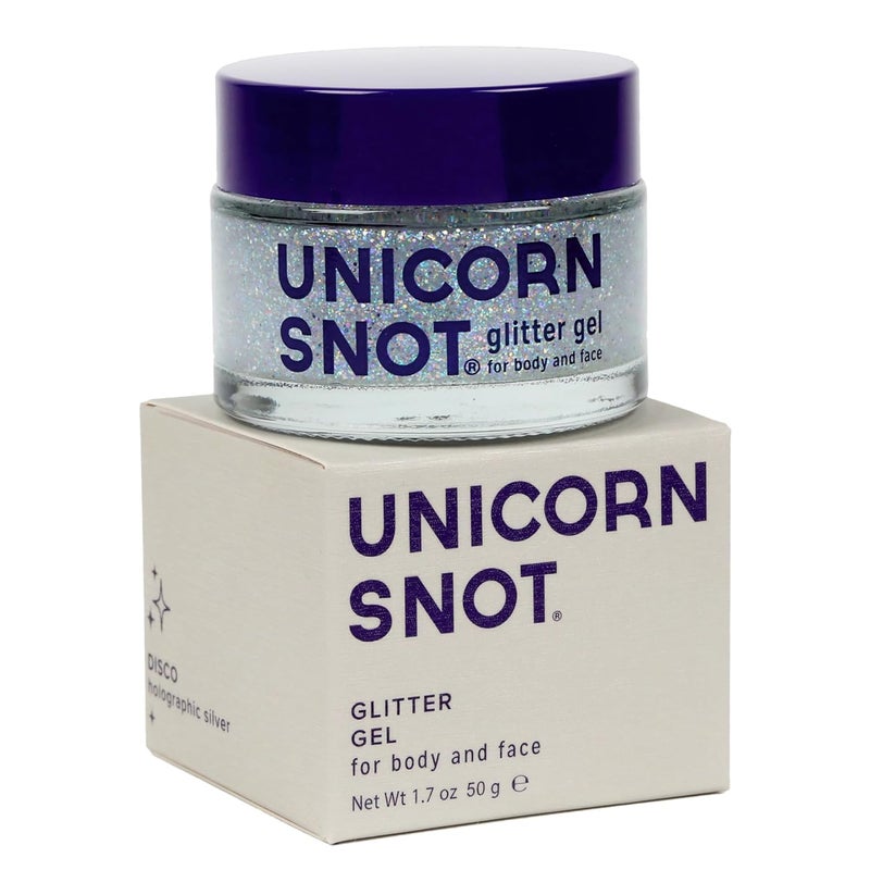UNICORN SNOT Unicorn Snot Face & Body Glitter - Cosmetic-Grade Holographic Glitter Gel - Makeup for Festivals, Raves, Anime Cosplay - Safe for Face, Easy Application & Removal, 1.7oz Silver (Disco) 