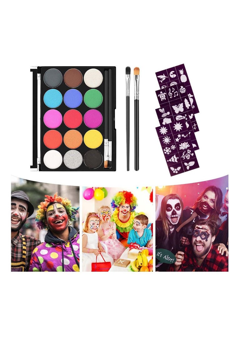 SYOSI Face Paint Kit for Kids, Professional Non toxic Face Paint 15 Colors Kit with 2 Brushes, Body Makeup Paint Hypoallergenic Water Based Paints for Party Cosplay - Image 1
