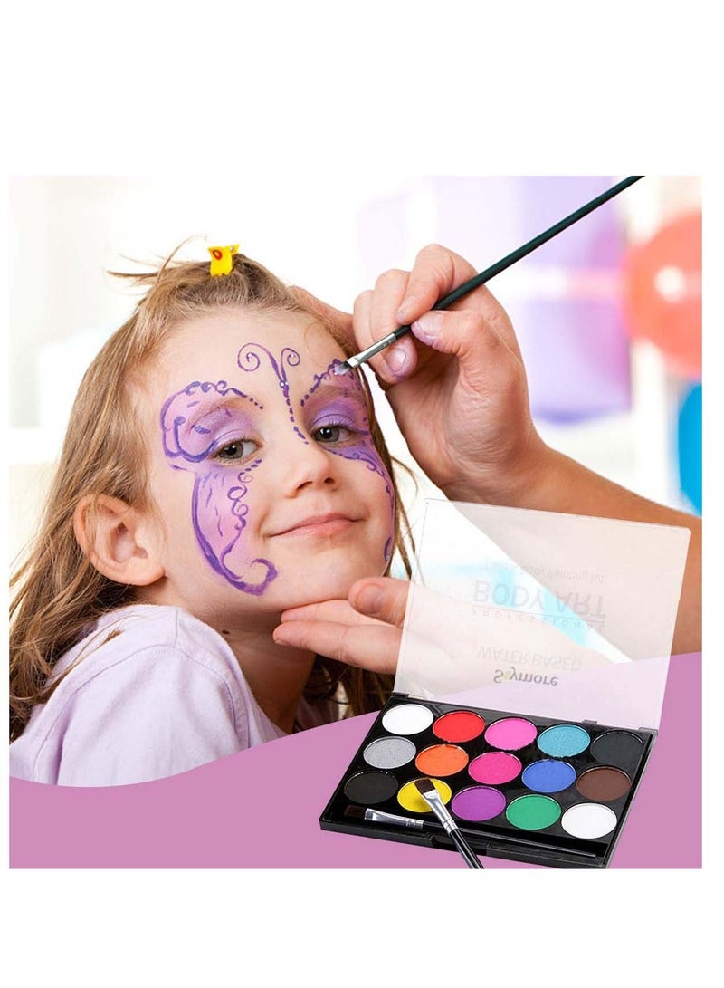 SYOSI Face Paint Kit for Kids, Professional Non toxic Face Paint 15 Colors Kit with 2 Brushes, Body Makeup Paint Hypoallergenic Water Based Paints for Party Cosplay - Image 2