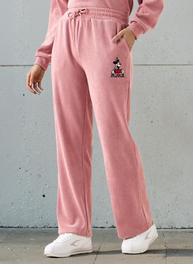 SP Characters Mid-Rise Polyester Blend Wide Leg Pants with Minnie Mouse Embroidery - Image 1