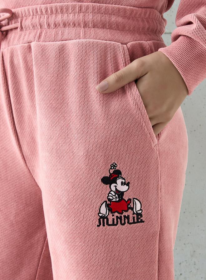SP Characters Mid-Rise Polyester Blend Wide Leg Pants with Minnie Mouse Embroidery - Image 3
