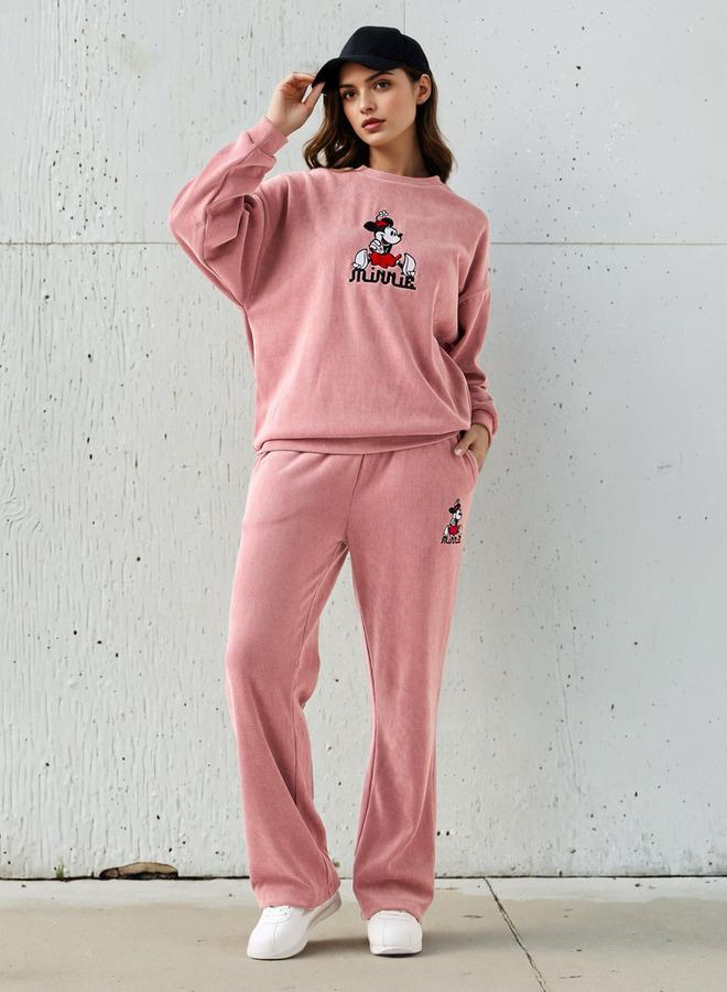 SP Characters Mid-Rise Polyester Blend Wide Leg Pants with Minnie Mouse Embroidery - Image 2