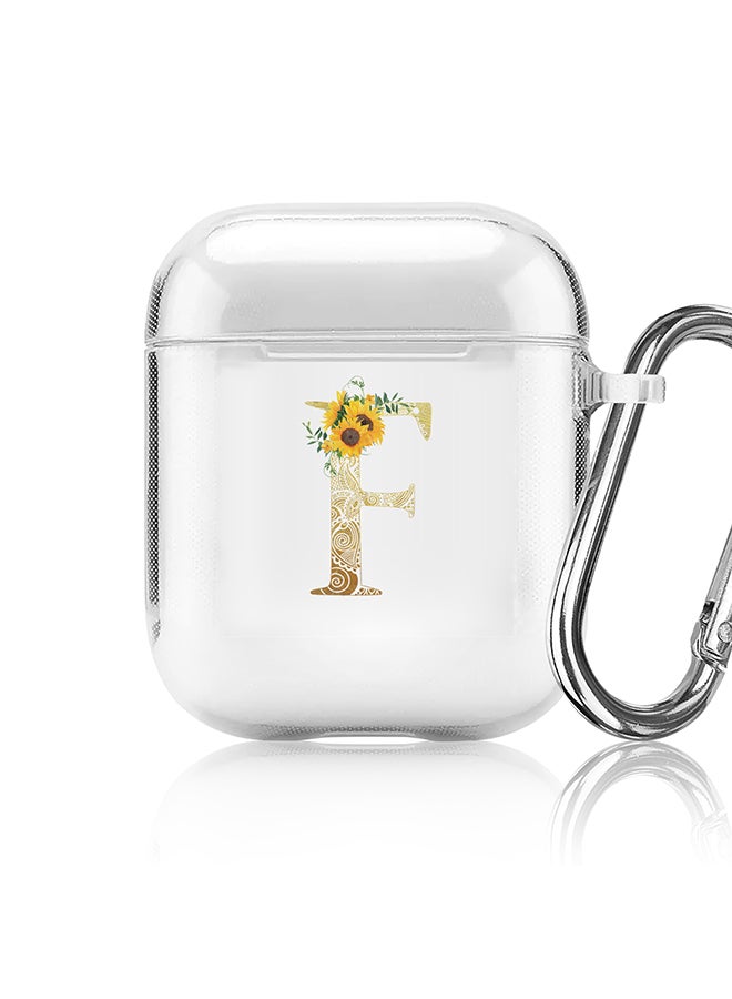 Stylizedd Classic Clear printed Case for Apple Airpods 2 / 1 Soft TPU Gel Thin Transparent Flexible Cover - Custom Monogram Initial Letter Mandala Floral Pattern Alphabet - F (Clear ) - Image 1