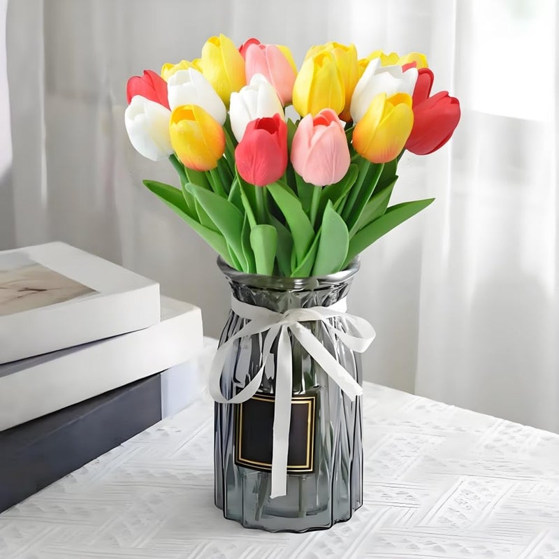 SHINE-CO LIGHTING Artificial Tulips 10Pcs Real Touch Fake Tulips PU Flower Arrangement Bouquets for Home Party Decoration (Purple) - Image 1