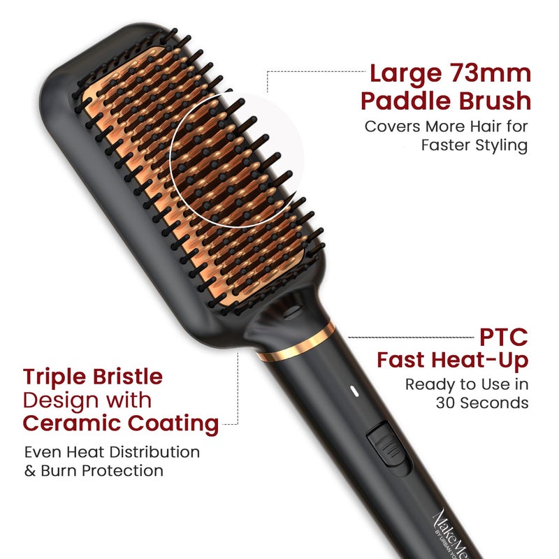 MakeMeeBold Frizz Free Hair Straightener Brush with 73mm Large Paddle Design,Electric Comb for Women,PTC Fast Heat-Up(30s),2 Heat Settings(180°C & 210°C),Auto Shut-Off & 360° - Image 3