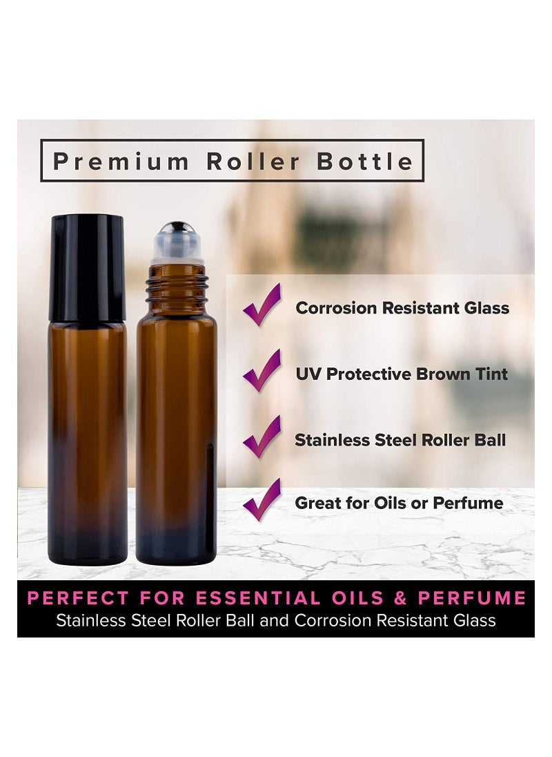 Generic - 10-Piece Amber Essential Oil Roller Bottles 10ml Glass Empty Refillable Roll on Bottles - Image 1