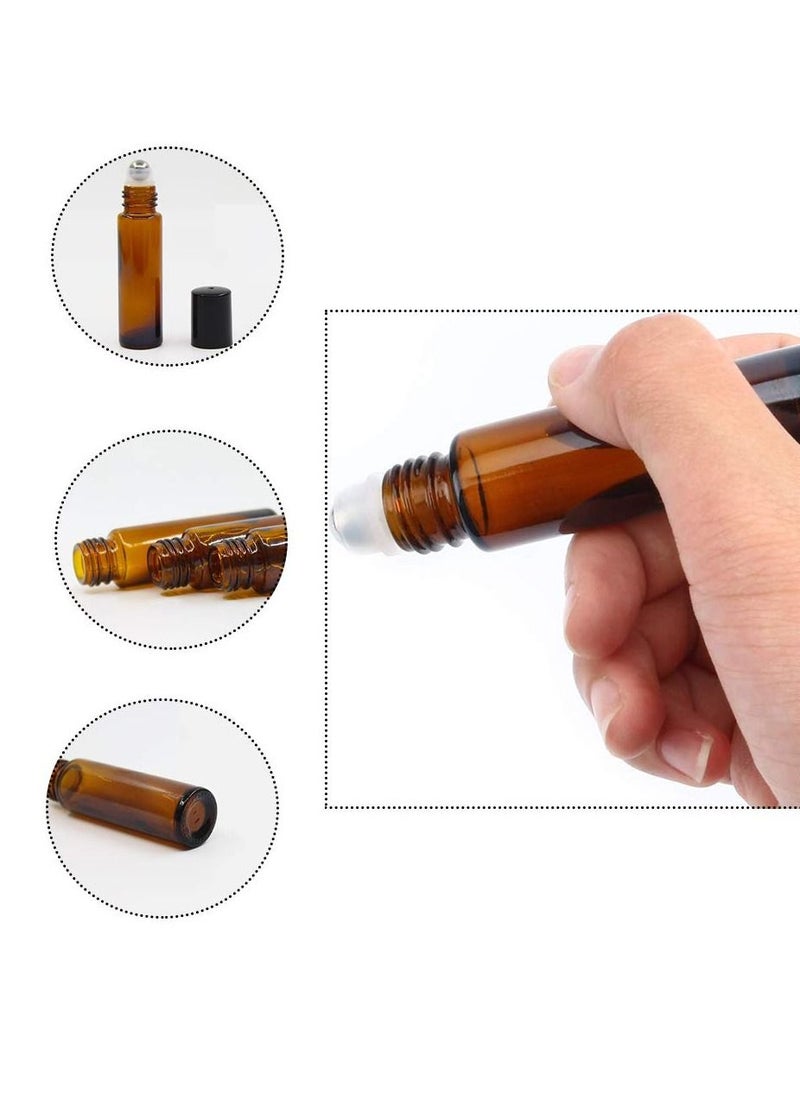 Generic - 10-Piece Amber Essential Oil Roller Bottles 10ml Glass Empty Refillable Roll on Bottles - Image 1