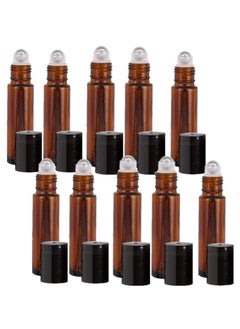 10-Piece Amber Essential Oil Roller Bottles 10ml Glass Empty Refillable Roll on Bottles