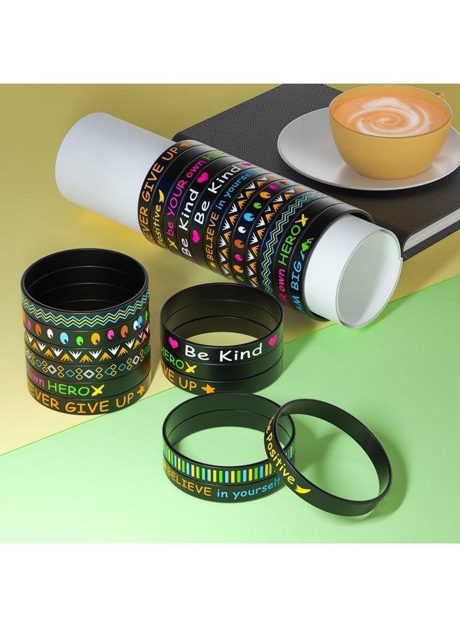 Morcheiong 24 Pieces Motivational Rubber Wristbands Black Inspirational Quote Silicone Bands Unisex Style- 12 Designs - Image 5