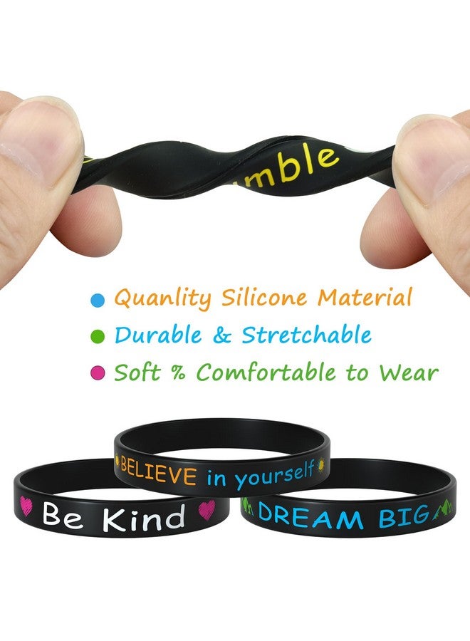 Morcheiong 24 Pieces Motivational Rubber Wristbands Black Inspirational Quote Silicone Bands Unisex Style- 12 Designs - Image 4