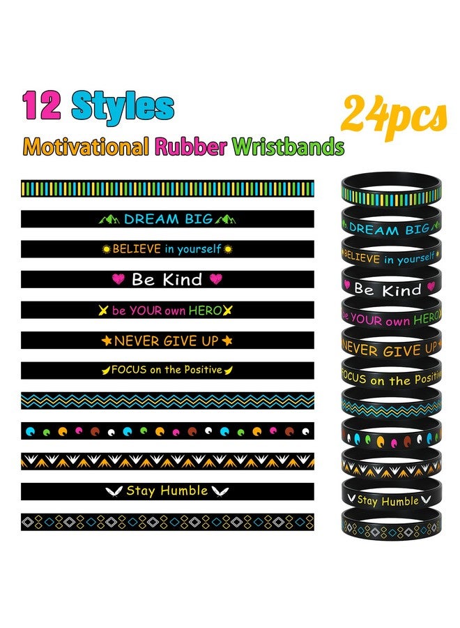 Morcheiong 24 Pieces Motivational Rubber Wristbands Black Inspirational Quote Silicone Bands Unisex Style- 12 Designs - Image 2
