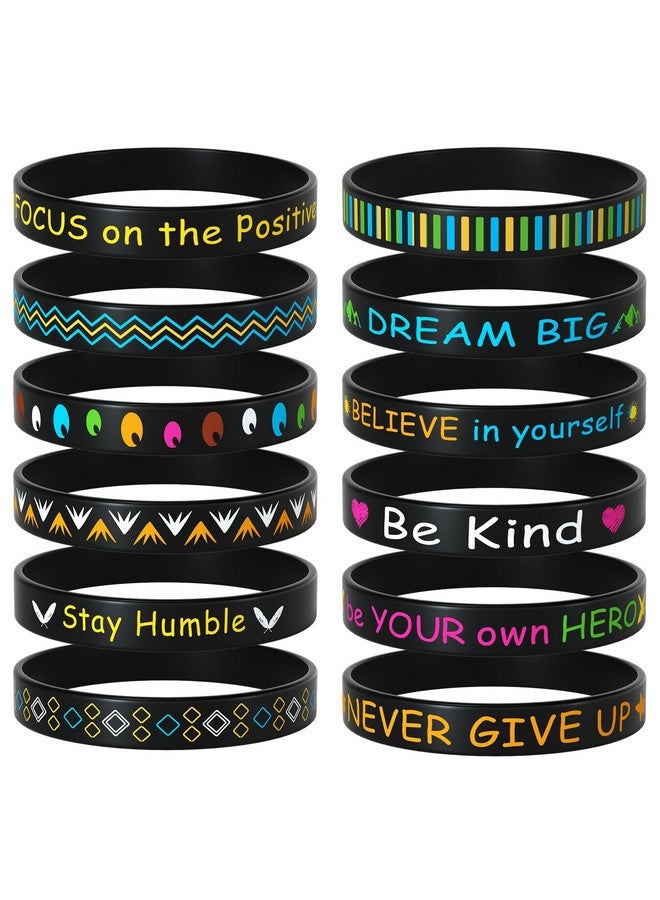 Morcheiong 24 Pieces Motivational Rubber Wristbands Black Inspirational Quote Silicone Bands Unisex Style- 12 Designs - Image 1