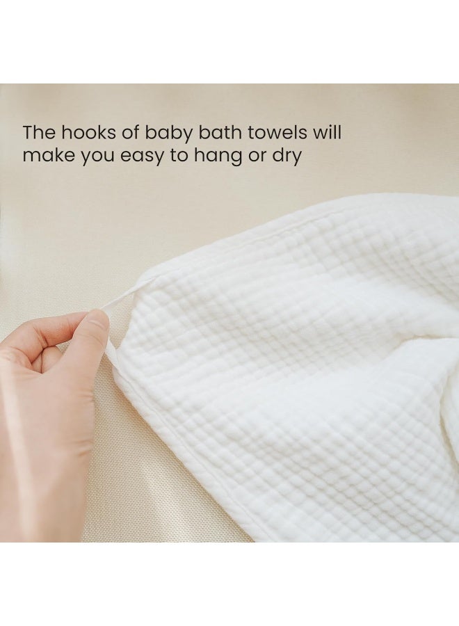 Konssy 2-Pack Muslin Hooded Baby Towels, 100% Cotton, Ultra-Soft & Absorbent Baby Bath Towels with Hood for Newborn & Infant (Cream, Blossom,30" x 30") - Image 4