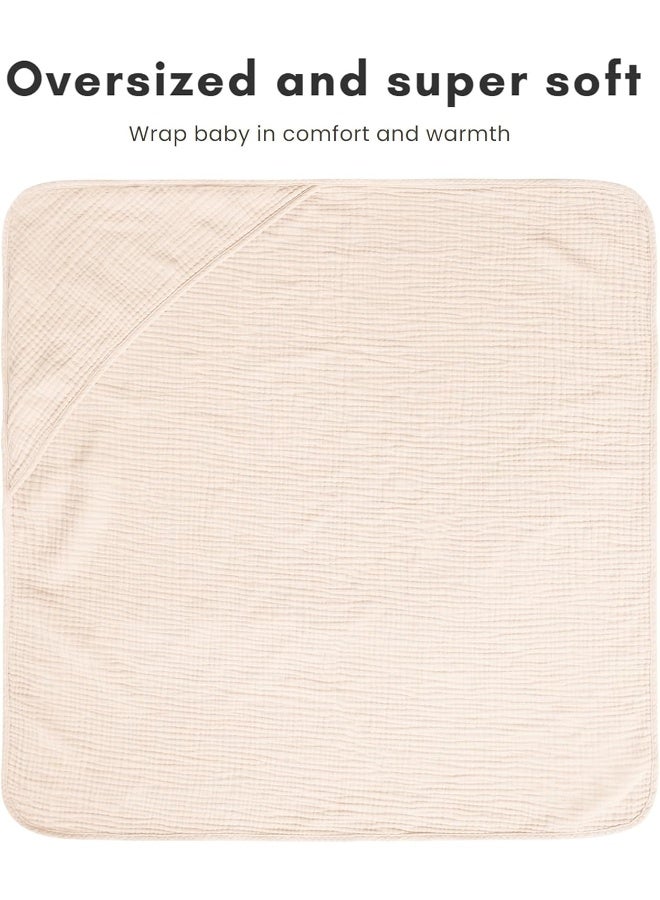 Konssy 2-Pack Muslin Hooded Baby Towels, 100% Cotton, Ultra-Soft & Absorbent Baby Bath Towels with Hood for Newborn & Infant (Cream, Blossom,30" x 30") - Image 3