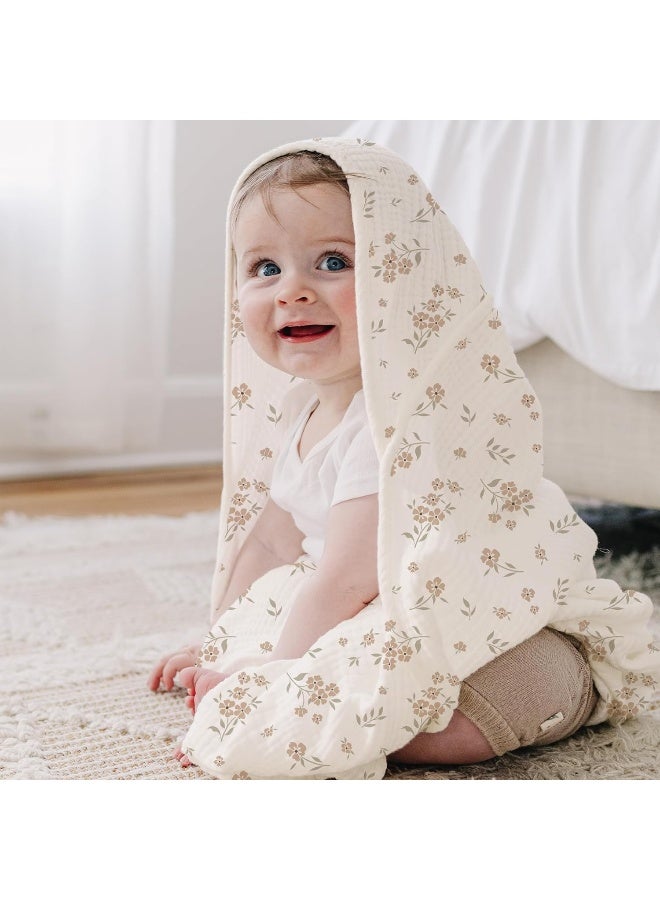 Konssy 2-Pack Muslin Hooded Baby Towels, 100% Cotton, Ultra-Soft & Absorbent Baby Bath Towels with Hood for Newborn & Infant (Cream, Blossom,30" x 30") - Image 5
