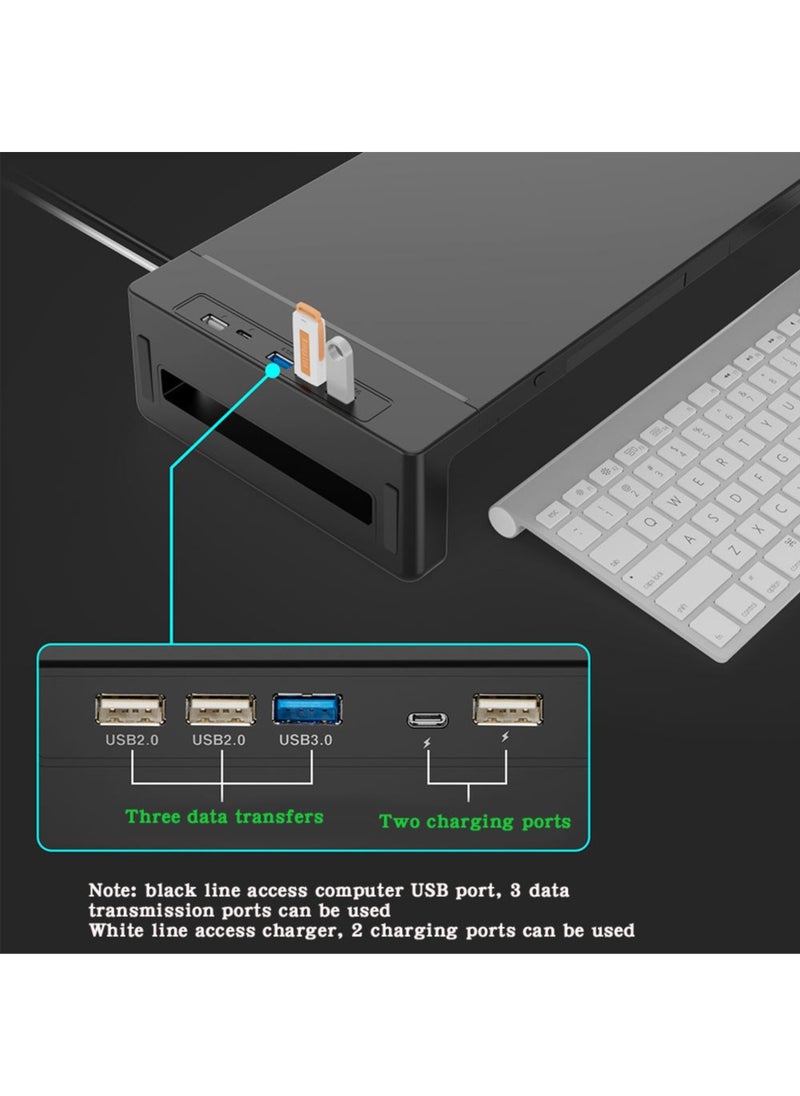 FlashHawk - RGB Monitor Stand Riser Laptop Holder with 4 USB Hubs Storage Drawer and Phone Holder for Office Work - Image 1