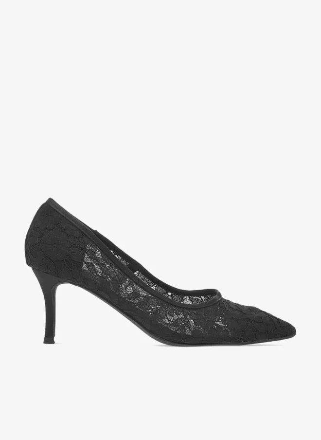 Women's Lace Textured Slip-On Pumps with Stiletto Heels