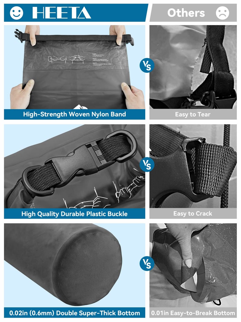 HEETA Dry Bag Waterproof for Women Men, Roll Top Lightweight Dry Storage Bag Backpack with Phone Case for Travel Swimming Boating Kayaking Paddle Board Camping Beach Accessories (Transparent Black,5L) - Image 4