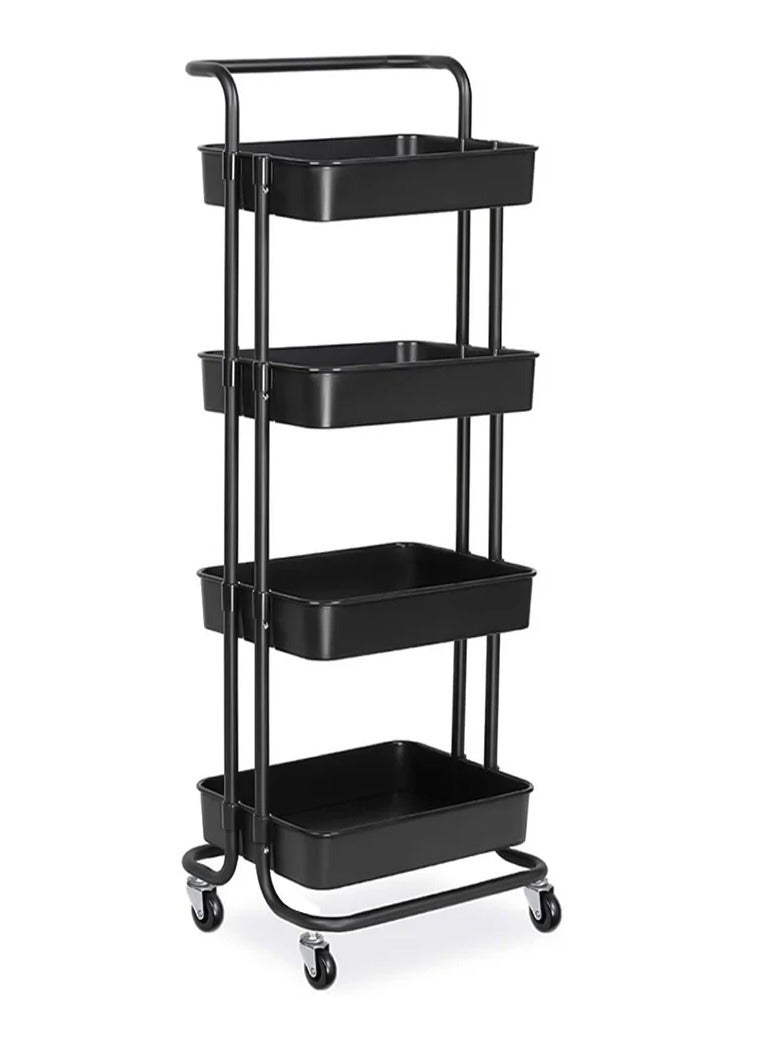 DubaiGallery Storage Trolley Rolling Cart Utility Cart 4 Tier Metal Rolling Cart With Wheels Utility Cart Storage Organizer Trolley Cart Kitchen Storage Cart For Bathroom Kitchen Storage Cart Rolling Storage - Image 2