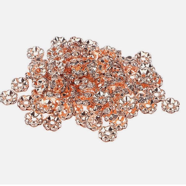 Generic Silver Gold Plated Rhinestone Spacers 4-12mm Rose-plated gold wave edge 
