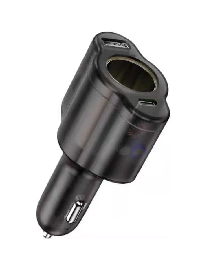 130W Dual USB Car Charger with Fast Charging, 3-Port Design, Black - Image 1