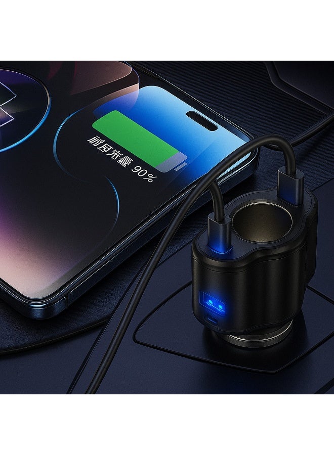 شاحن سيارة متعدد المنافذ، 120 وات، 4 منافذ USB، شاشة ليد، شحن سريع PD3.0/QC3.0، أسود - Image 5