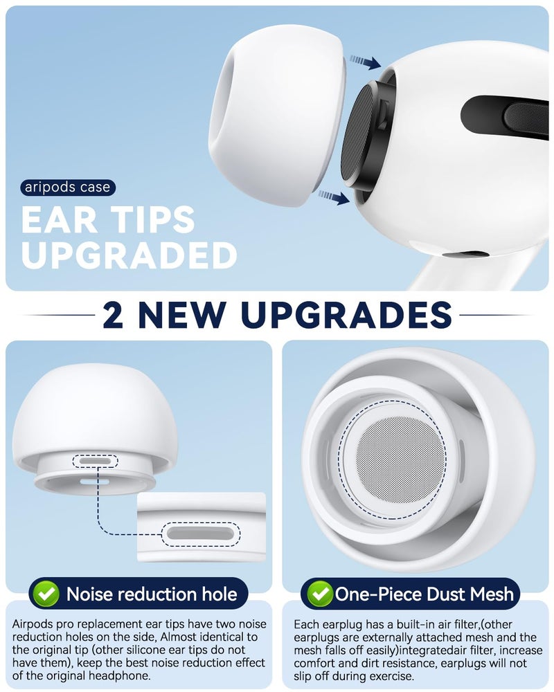 Polislime 4 Pairs Replacement Ear Tips for AirPods Pro 2nd/1st Generation,Noise Reduction Holewith & Built-in dust Guard Screen,with Cleaner Pen Silicone Ear Tips for USB-C Charging Case (XS/S/M/L)-White - Image 5