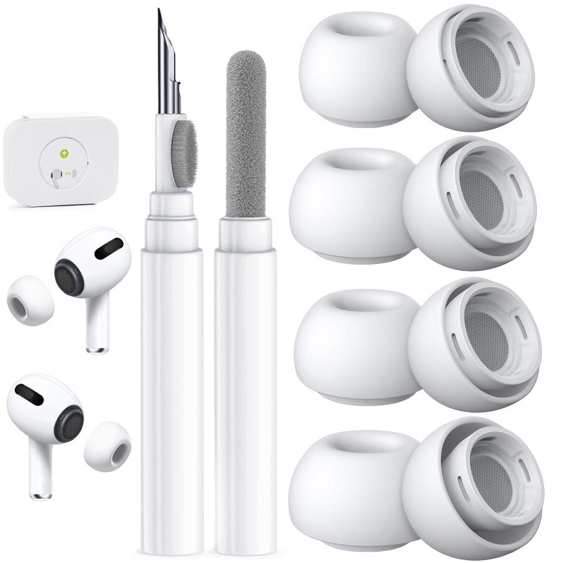Polislime 4 Pairs Replacement Ear Tips for AirPods Pro 2nd/1st Generation,Noise Reduction Holewith & Built-in dust Guard Screen,with Cleaner Pen Silicone Ear Tips for USB-C Charging Case (XS/S/M/L)-White - Image 1