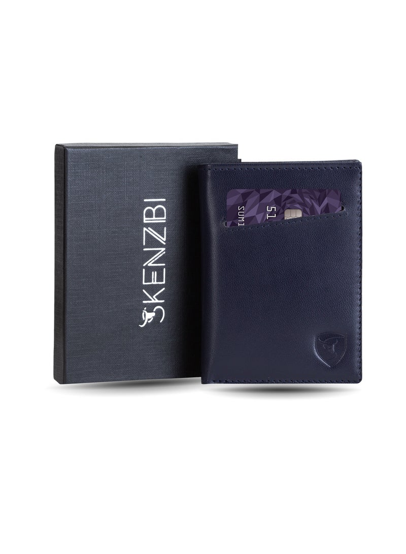 SKENZBI RFID  Leather Minimalist Bifold Wallet For Men  Blue  - Image 4