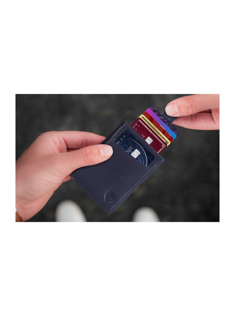 RFID  Leather Minimalist Bifold Wallet For Men  Blue