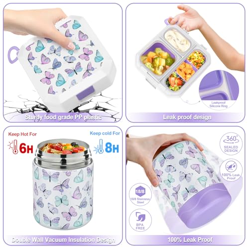wiwens Bento Lunch Box for Kids with 12oz Soup Thermo Leak-Proof Lunch Food Container with 5 Compartment Thermo Hot Food Jar and Insulated Lunch Bag for Kid Toddler Girls Boys to School - Image 4