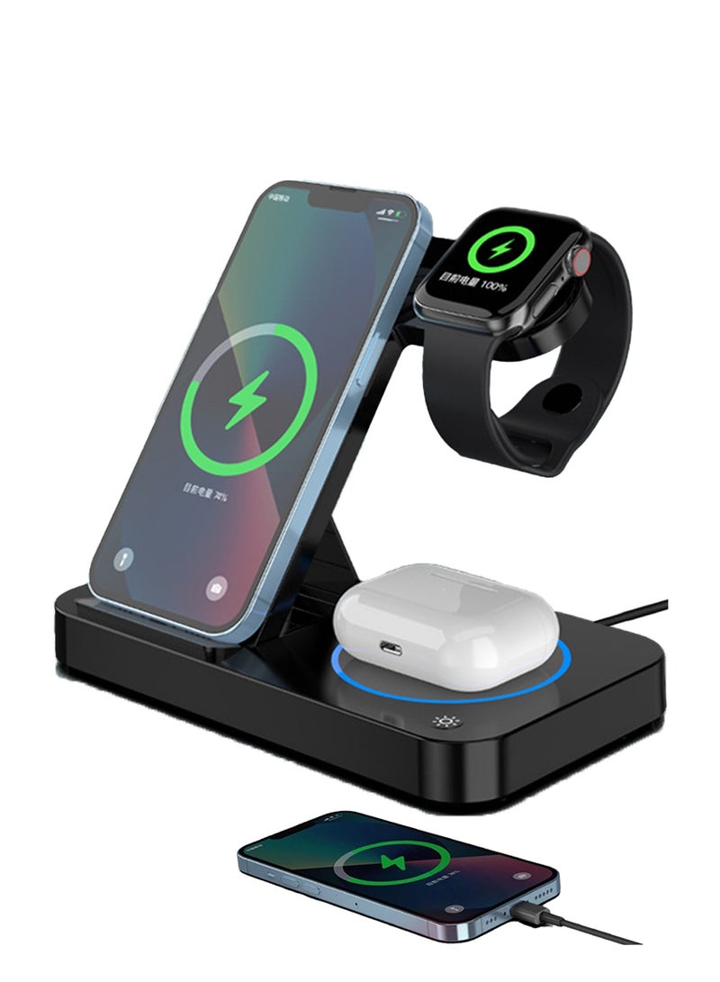 STEELCORE 4-in-1 Wireless Charging Station, 15W Fast Charging Dock for iPhone, Apple Watch & AirPods, Foldable Multi-Device Charging Stand Compatible with iPhone 15, 14, 13, 12, Pro Max, XS & XR - Image 1