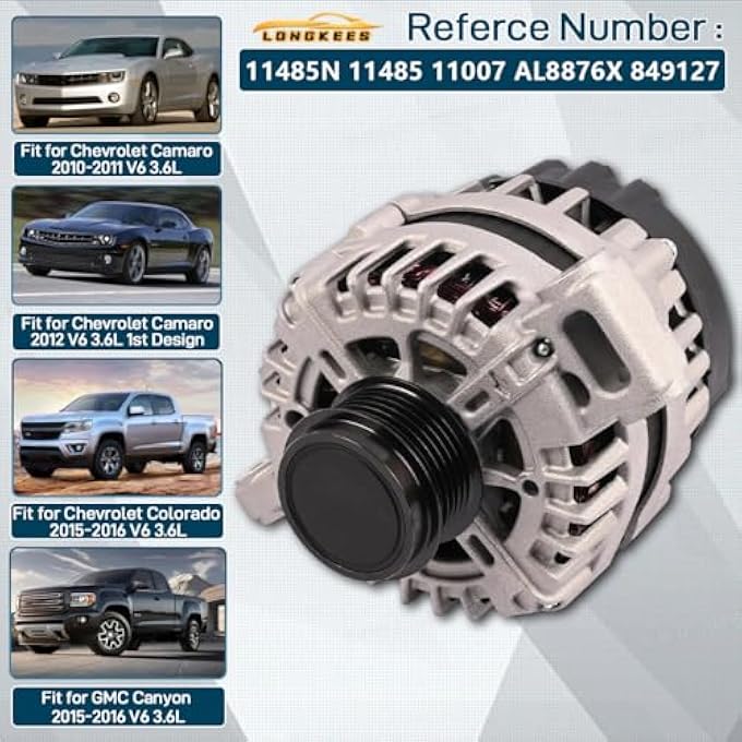 LONGKEES Alternator 12 V 150 A FIT Chevy Colorado 2015-2016, GMC Canyon 2015-2016, Camaro 2010-2012 3.6 L 7-Groove CW Replaces 11485N 11485 11007 AL8876X 849127 - Image 2