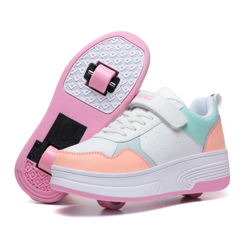 HSQ Roller Skate Shoes for Girls Kids Detachable Wheeled 2 in 1 Skating Shoes with Wheels Fashion Sneaker Ages 5-8,8-12 Size Little Kid 1 - Image 1