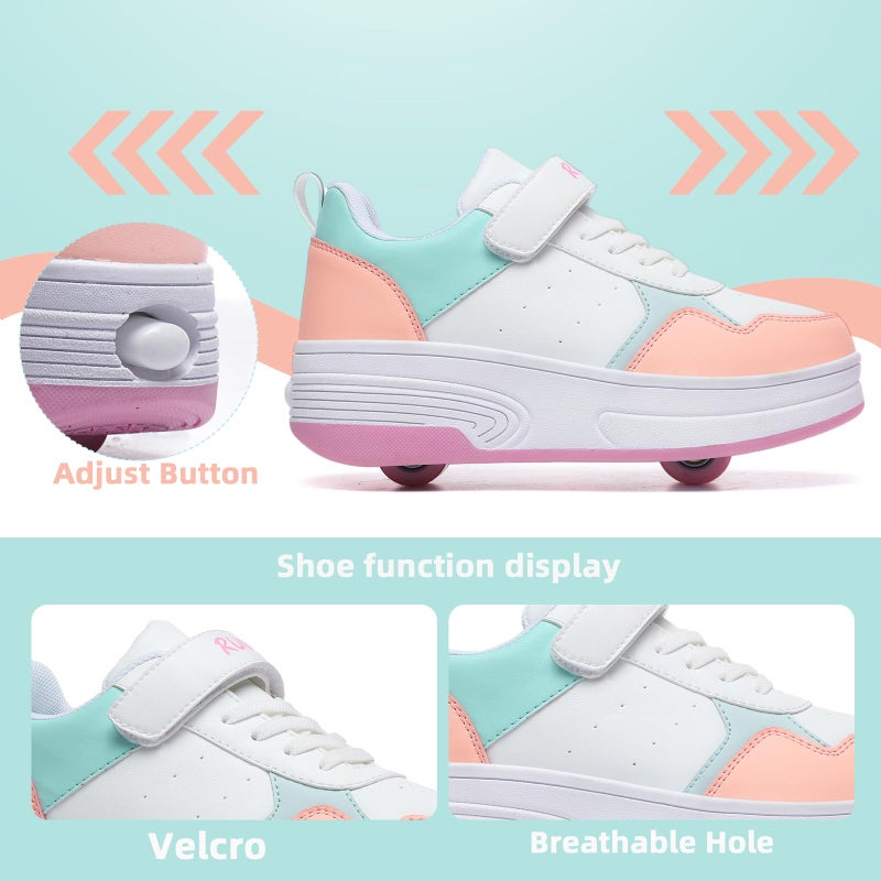 HSQ Roller Skate Shoes for Girls Kids Detachable Wheeled 2 in 1 Skating Shoes with Wheels Fashion Sneaker Ages 5-8,8-12 Size Little Kid 1 - Image 2