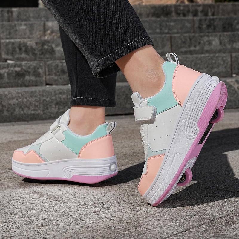 HSQ Roller Skate Shoes for Girls Kids Detachable Wheeled 2 in 1 Skating Shoes with Wheels Fashion Sneaker Ages 5-8,8-12 Size Little Kid 1 - Image 4