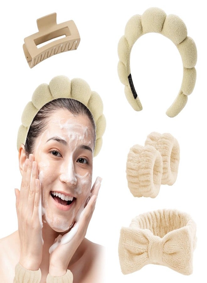 MAYCREATE® Face Wash Hair Bands for Women, Spa Headband Wristband Set with Hair Clips, Makeup Skincare Head Band Wrist Bands for Washing Face Teen Girl Women Gifts - Image 1