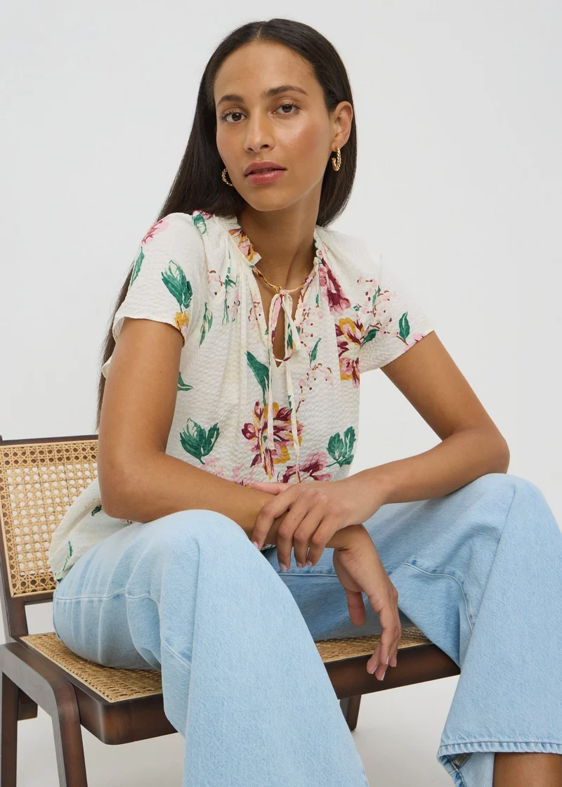 Matalan Cream Floral Boho Tie Neck Blouse