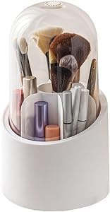 SANGOZ Makeup Brush Organizer 360Rotating Makeup Brush Bucket with Dust Cover Dustproof Cosmetic Storage Box Compartment - Image 1