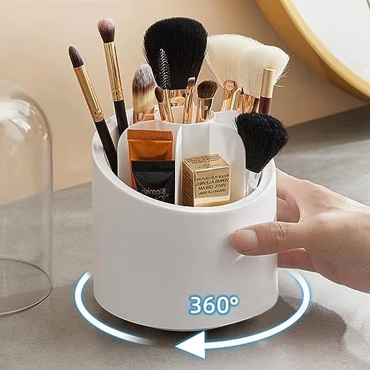 SANGOZ Makeup Brush Organizer 360Rotating Makeup Brush Bucket with Dust Cover Dustproof Cosmetic Storage Box Compartment - Image 2