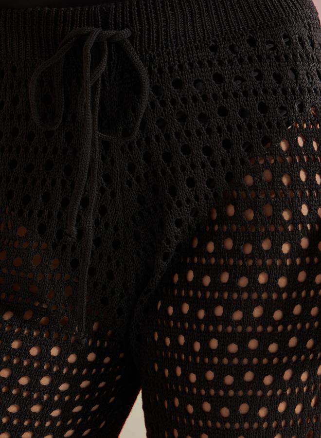 Styli Black Open Crochet Wide Leg Beach Pants - Image 3