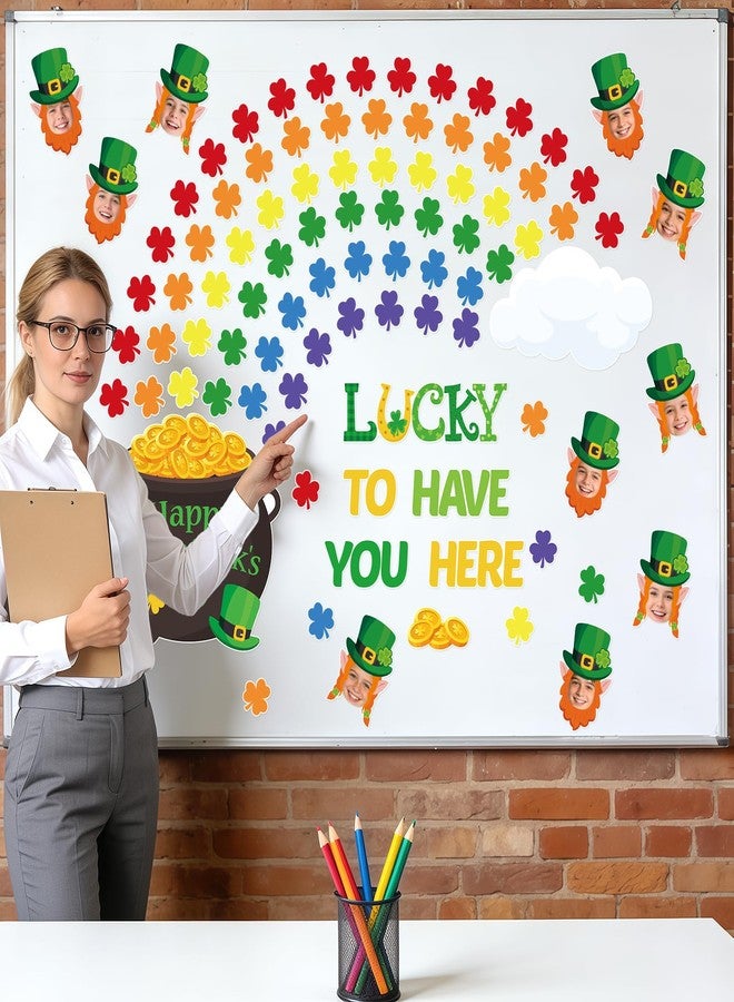 Yewfold 149Pcs St. Patrick’s Day Bulletin Board Decorations Set, Lucky Shamrock Classroom Door Decorations, Irish Clover Paper Cutouts DIY Photo for Teacher Office Home Wall Decor Party Supply - Image 4